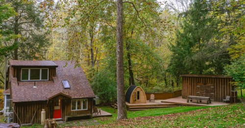 a sauna outside a cabin in Callicoon, New York