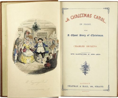 Illustration from "A Christmas Carol" by Charles Dickens, featuring a festive scene with characters celebrating Christmas.