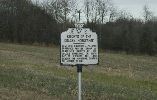 Historical marker for the Knights of the Golden Horseshoe, detailing their camp on August 31, 1716.