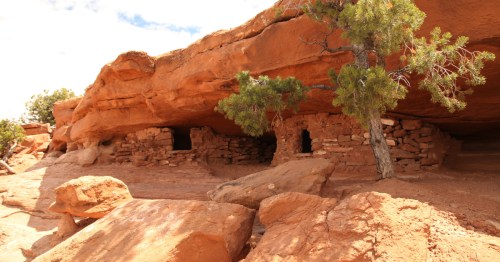 Looking toward an ancient granary that sits along the Aztec Butte Trail in Canyonlands National Park.