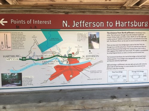 Map showing points of interest from North Jefferson to Hartsburg, including landmarks and river access points.