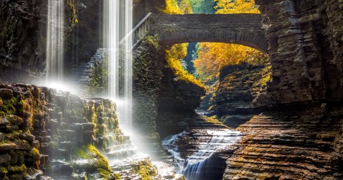 Waterfall canyon in Watkins Glen State Park in Upstate New York.