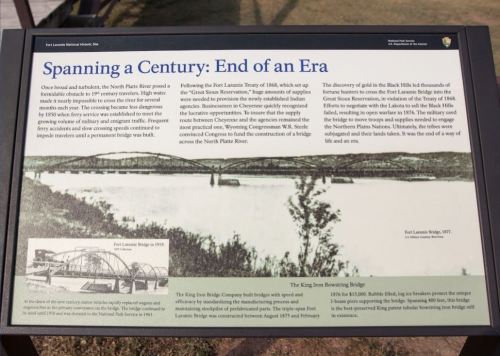 Sign about the history of the North Plains River and the end of an era for the bridge, with historical context and images.