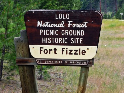 Sign for Fort Fizzle, a historic site in Lolo National Forest, indicating a picnic ground. U.S. Department of Agriculture.