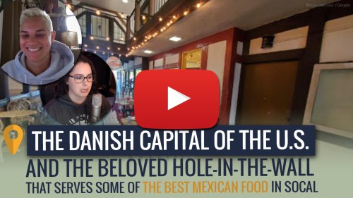 A video thumbnail featuring two people discussing a restaurant in the Danish capital of the U.S. and its Mexican food.