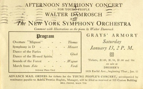 Alt text: Vintage concert program for an afternoon symphony featuring Walter Damrosch and the New York Symphony Orchestra.