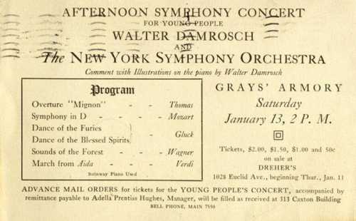 Alt text: Vintage concert program for an afternoon symphony featuring Walter Damrosch and the New York Symphony Orchestra.