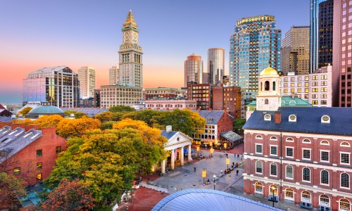 Boston city skyline featuring modern and historic buildings