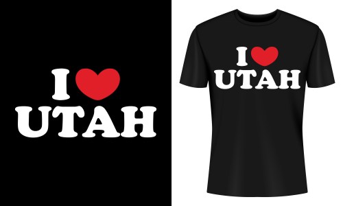 "I Love Utah" t-shirt design displayed on black and white backgrounds