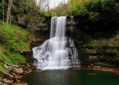 Cascades Waterfall flows through lush gorge, Virginia