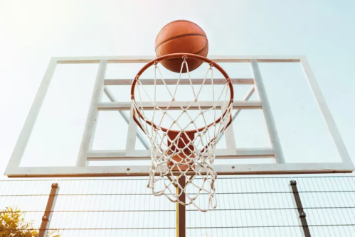 Basketball going into hoop