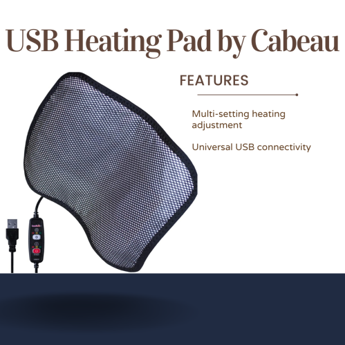 USB heating pad by Cabeau with multi-setting adjustment and universal USB connectivity.