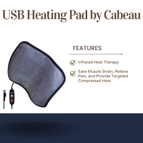USB heating pad by Cabeau, featuring infrared heat therapy for muscle strain relief and targeted compressed heat.