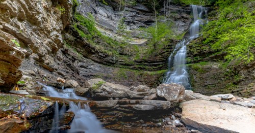 Cathedral Falls in West Virginia on a verdant spring day.
