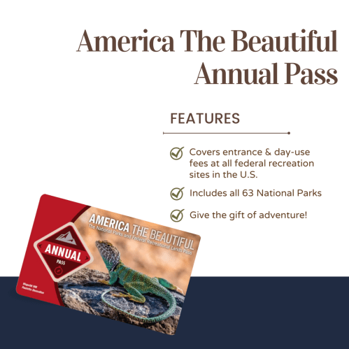 Image of the "America The Beautiful Annual Pass" highlighting its features, including access to national parks and recreation sites.