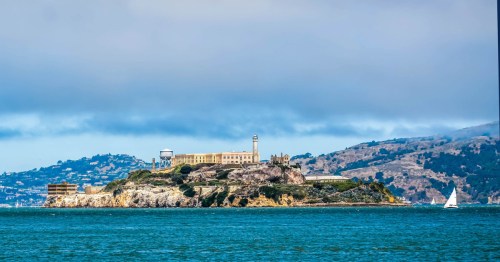 view of alcatraz island as seen from the water in san francisco california
