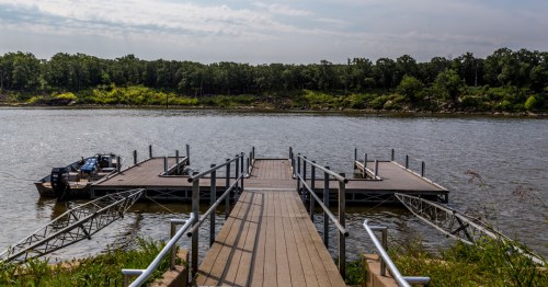 a boat dock on the lake at cross timbers state park in kansas