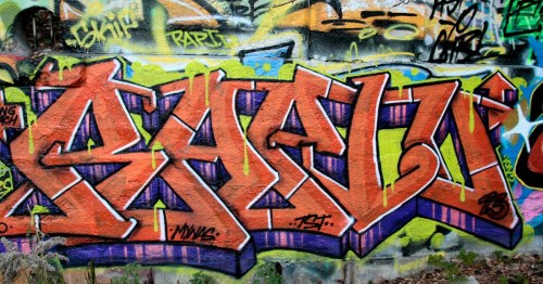 Colorful graffiti art featuring the word "SAYEL" in bold orange and purple letters against a vibrant background.