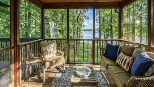 View of Lake Anna from a screened-in back porch in the springtime