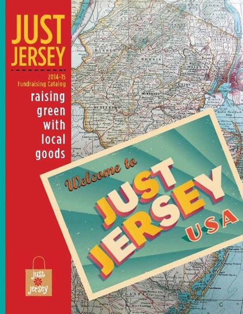 Cover of "Just Jersey" fundraising catalog featuring a map of New Jersey and a retro-style welcome sign.