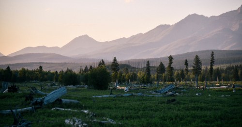 A sunset over a meadow near Polebridge, a small town perfect for off-grid-living in Montana.