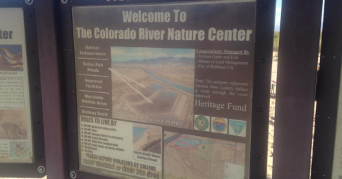 Sign at the Colorado River Nature Center detailing features, management, and future plans for the area.