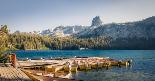 Mountain lake surrounded by pine forest in Southern California