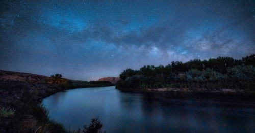 The Milky Way rises over the San Juan River at Sand Island near Bluff, Utah
