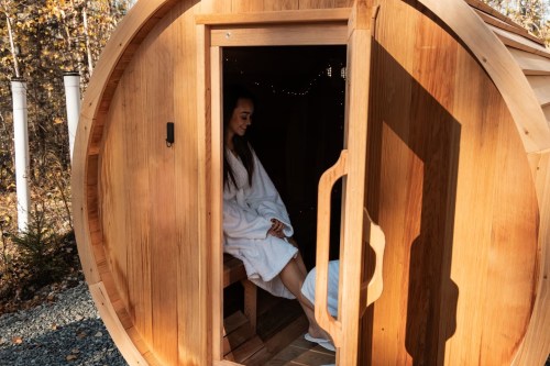 outdoor wooden sauna in alaska