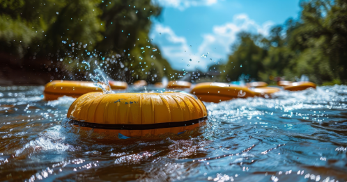 yellow tubes floating in a lazy river in new york