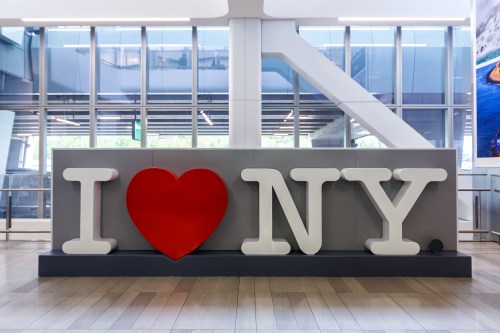 'I Love NY' sign at LaGuardia Airport in New York, United States.