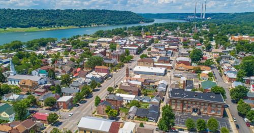 Aerial view of the historic Madison, Indiana