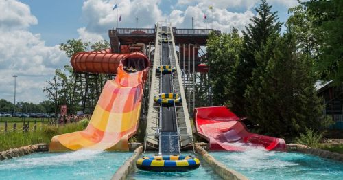 waterslides at Six Flags Hurricane Harbor in Jackson, New Jersey