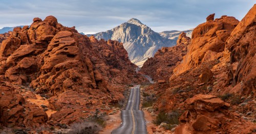 a scenic road leads through the red rock landscape of valley of fire state park nevada