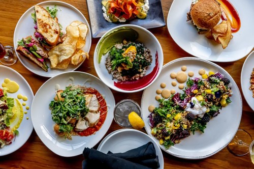 A top-down view of the colorful and brilliantly crafted menu items offered at Etch.