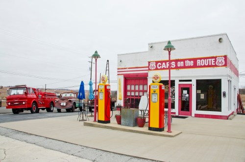 This little gas station turned shop and deli is about all that exists of Route 66 in Kansas. Located in Galena, Kansas, the property has been updated with not only Route 66 memorabilia, but props from the movie, "Cars" are on site.
