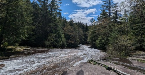 Smooth rock waterslide formation along Bear Slide Trail in New York.