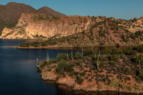 view of saguaro lake and mountains in arizona