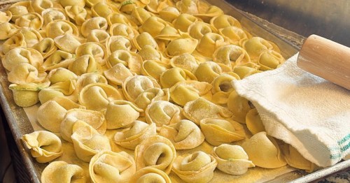 Tray of handmade tortellini made fresh daily at Fin & Fern in Stonington, Maine