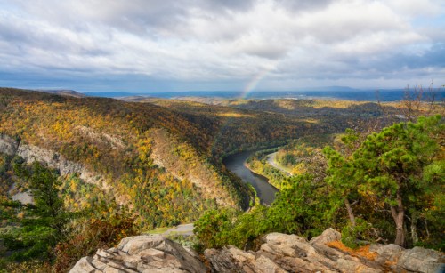 View from mountain top of river and foliage