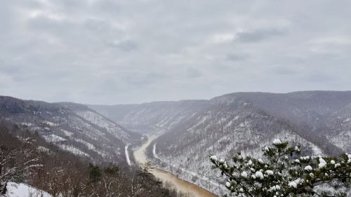 Aerial view of canyon overlook in WV