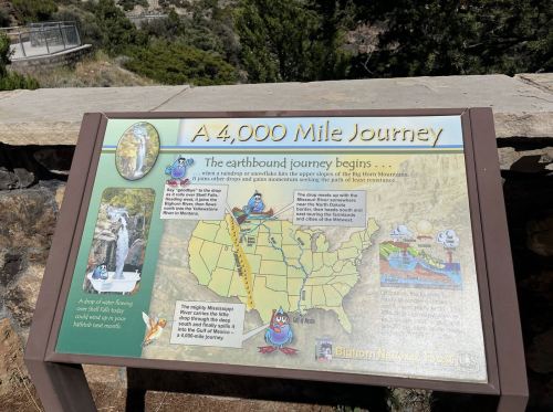 Sign titled "A 4,000 Mile Journey" describing the earthbound journey from the Rocky Mountains to the Gulf of Mexico.