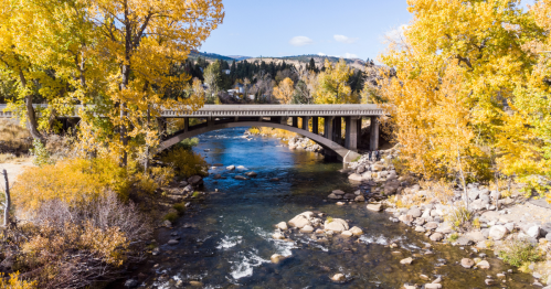 A bridge crosses the Truckee River on an autumn day near Verdi, Nevada.
