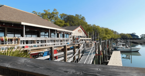 The exterior of Bovine's waterfront restaurant in South Carolina.