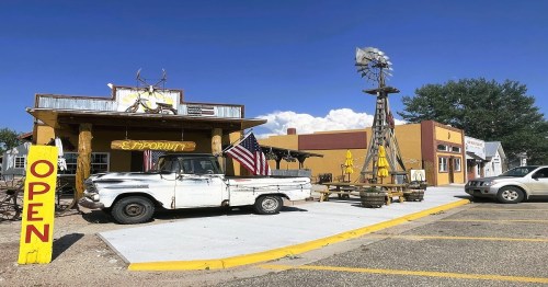 Views of the Emporium, a rustic restaurant in the tiny town of Hawk Springs, Wyoming.