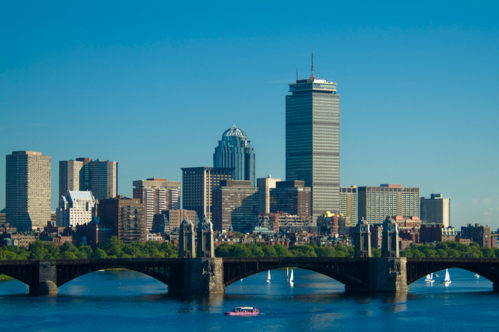 The Boston skyline with the Prudential Center in the forefront