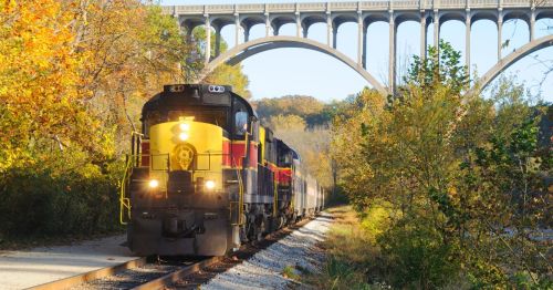 a train on a railroad in Ohio during the fall