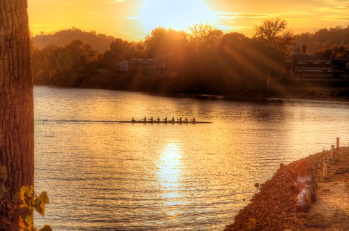 Taking in the beauty of the Ohio River, rowing their way home to another stunning sunset in Marietta, Ohio.