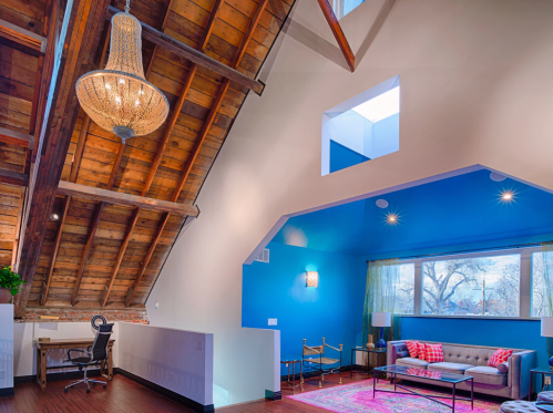 Moroccan themed alcove space in converted church vacation rental in Denver, Colorado