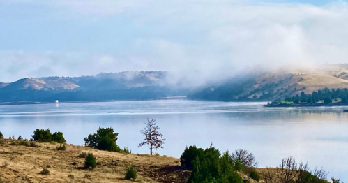 Fog sits over Tongue River Reservoir in Montana.